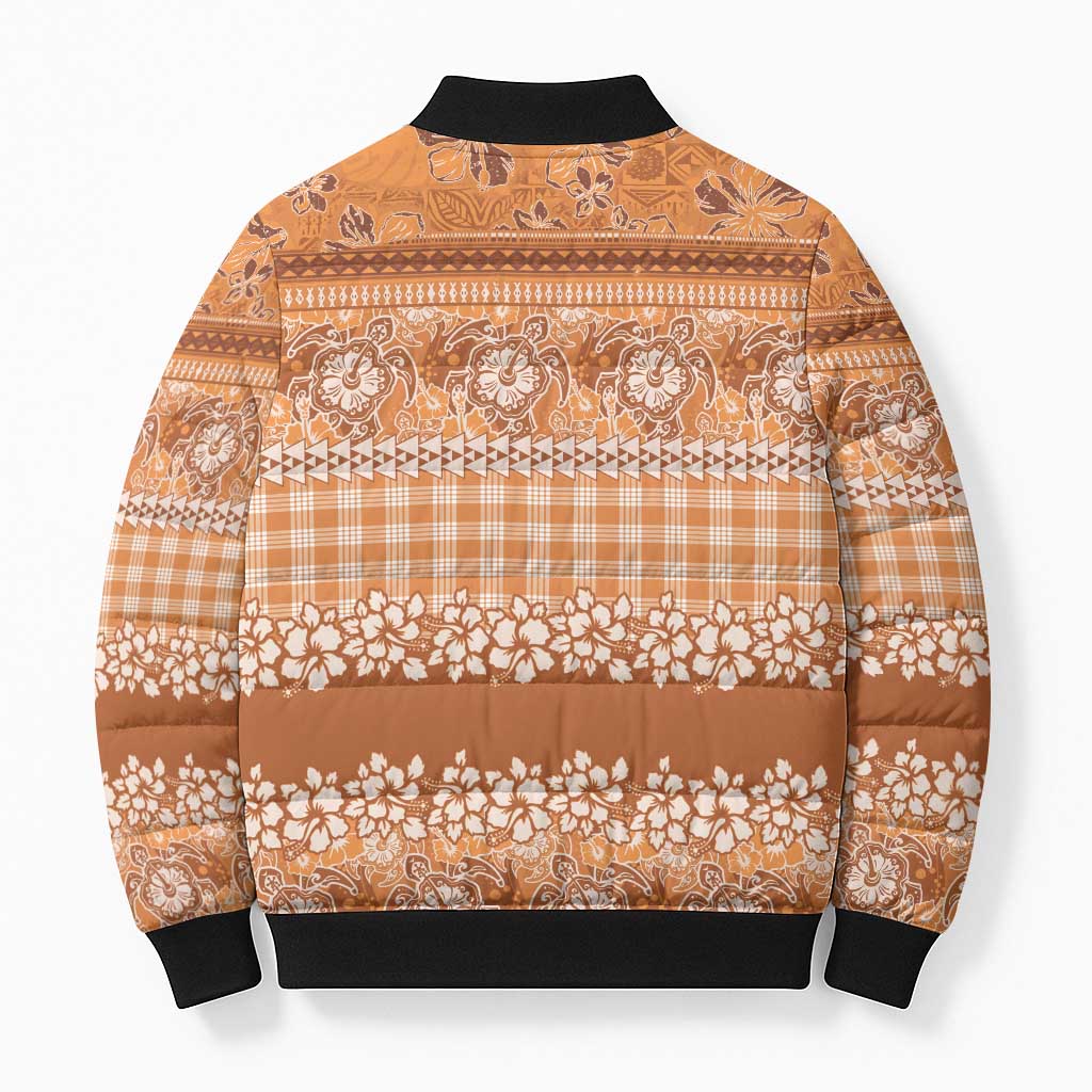 Hawaiian Hibiscus Honu Bomber Puffer Jacket Gold Mele Kalikimaka Palaka Spirit - Polynesian Pride