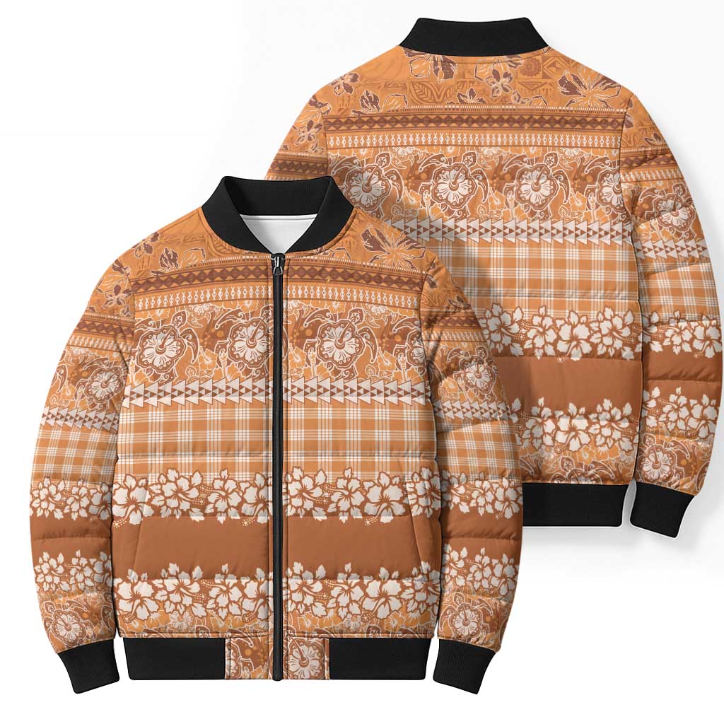 Hawaiian Hibiscus Honu Bomber Puffer Jacket Gold Mele Kalikimaka Palaka Spirit - Polynesian Pride
