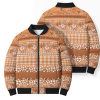 Hawaiian Hibiscus Honu Bomber Puffer Jacket Gold Mele Kalikimaka Palaka Spirit - Polynesian Pride