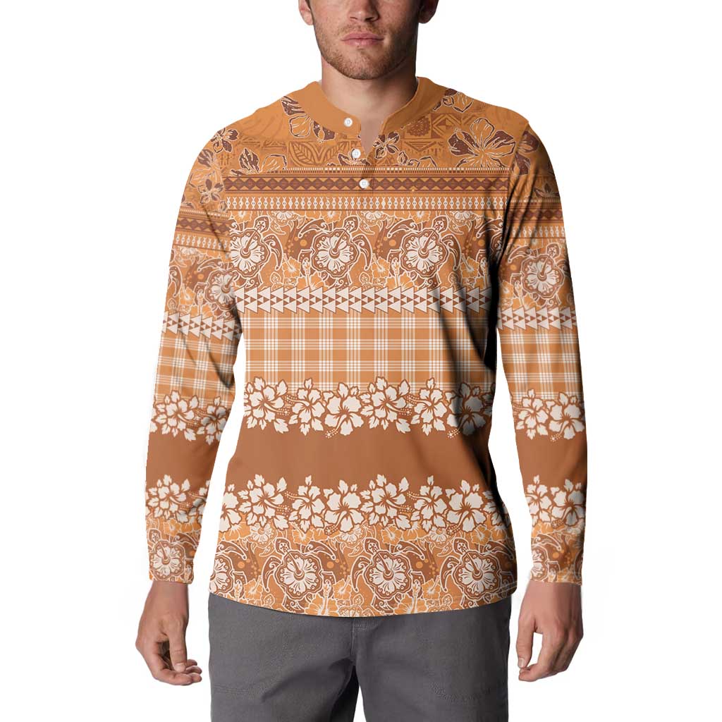 Hawaiian Hibiscus Honu Button Sweatshirt Gold Mele Kalikimaka Palaka Spirit - Polynesian Pride