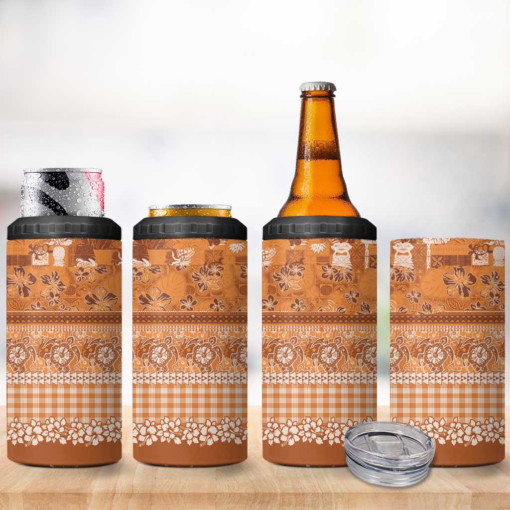 Hawaiian Hibiscus Honu 4 in 1 Can Cooler Tumbler Gold Mele Kalikimaka Palaka Spirit LT9 - Polynesian Pride