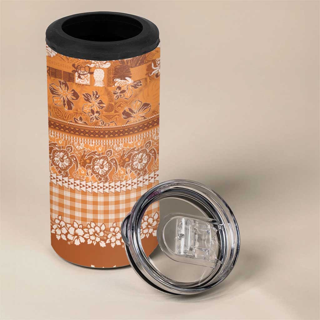Hawaiian Hibiscus Honu 4 in 1 Can Cooler Tumbler Gold Mele Kalikimaka Palaka Spirit LT9 - Polynesian Pride