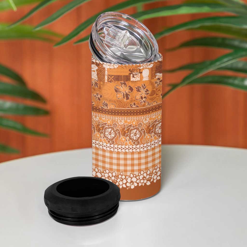 Hawaiian Hibiscus Honu 4 in 1 Can Cooler Tumbler Gold Mele Kalikimaka Palaka Spirit LT9 - Polynesian Pride