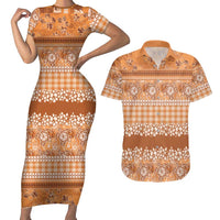 Hawaiian Hibiscus Honu Couples Matching Short Sleeve Bodycon Dress and Hawaiian Shirt Gold Mele Kalikimaka Palaka Spirit LT9 Gold - Polynesian Pride