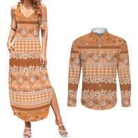 Hawaiian Hibiscus Honu Couples Matching Summer Maxi Dress and Long Sleeve Button Shirt Gold Mele Kalikimaka Palaka Spirit LT9 Gold - Polynesian Pride