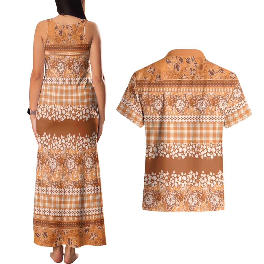 Hawaiian Hibiscus Honu Couples Matching Tank Maxi Dress and Hawaiian Shirt Gold Mele Kalikimaka Palaka Spirit LT9 - Polynesian Pride