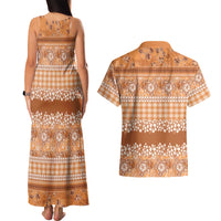 Hawaiian Hibiscus Honu Couples Matching Tank Maxi Dress and Hawaiian Shirt Gold Mele Kalikimaka Palaka Spirit LT9 - Polynesian Pride