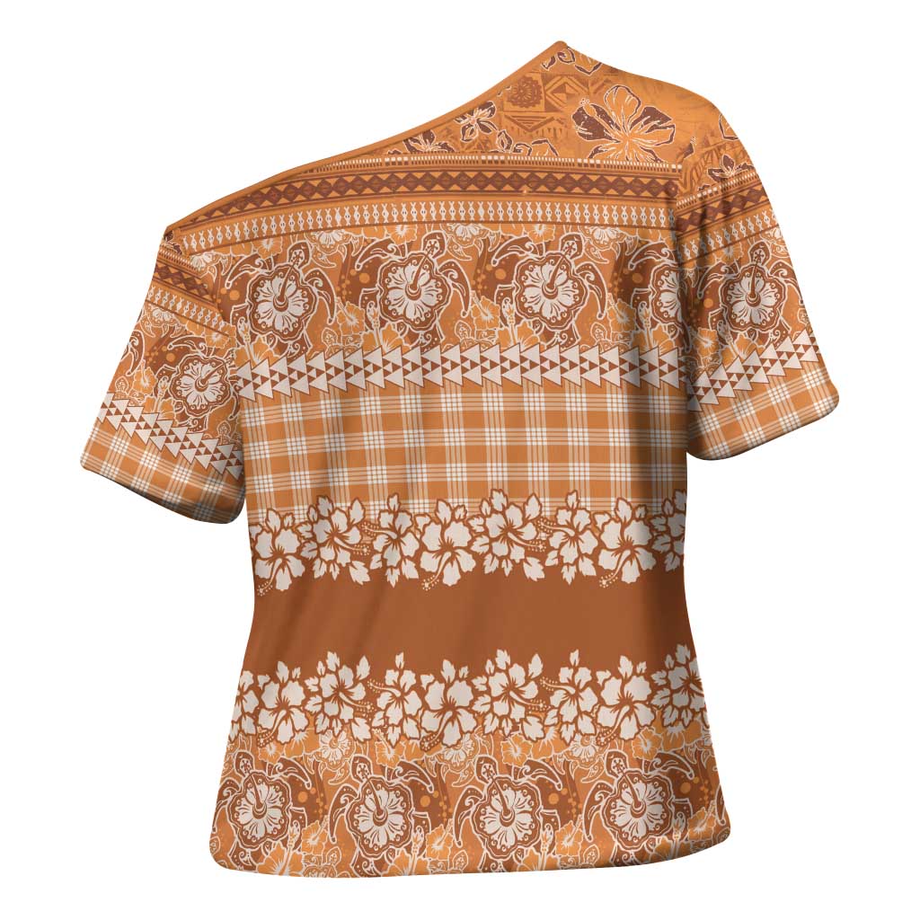 Hawaiian Hibiscus Honu Cross Shoulder Shirt Gold Mele Kalikimaka Palaka Spirit LT9 - Polynesian Pride