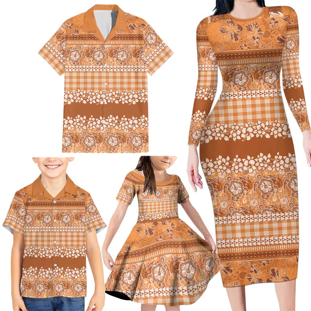 Hawaiian Hibiscus Honu Family Matching Long Sleeve Bodycon Dress and Hawaiian Shirt Gold Mele Kalikimaka Palaka Spirit LT9 - Polynesian Pride