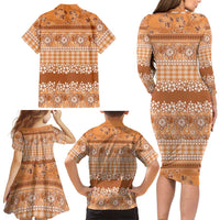 Hawaiian Hibiscus Honu Family Matching Long Sleeve Bodycon Dress and Hawaiian Shirt Gold Mele Kalikimaka Palaka Spirit LT9 - Polynesian Pride
