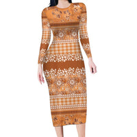 Hawaiian Hibiscus Honu Family Matching Long Sleeve Bodycon Dress and Hawaiian Shirt Gold Mele Kalikimaka Palaka Spirit LT9 Gold - Polynesian Pride