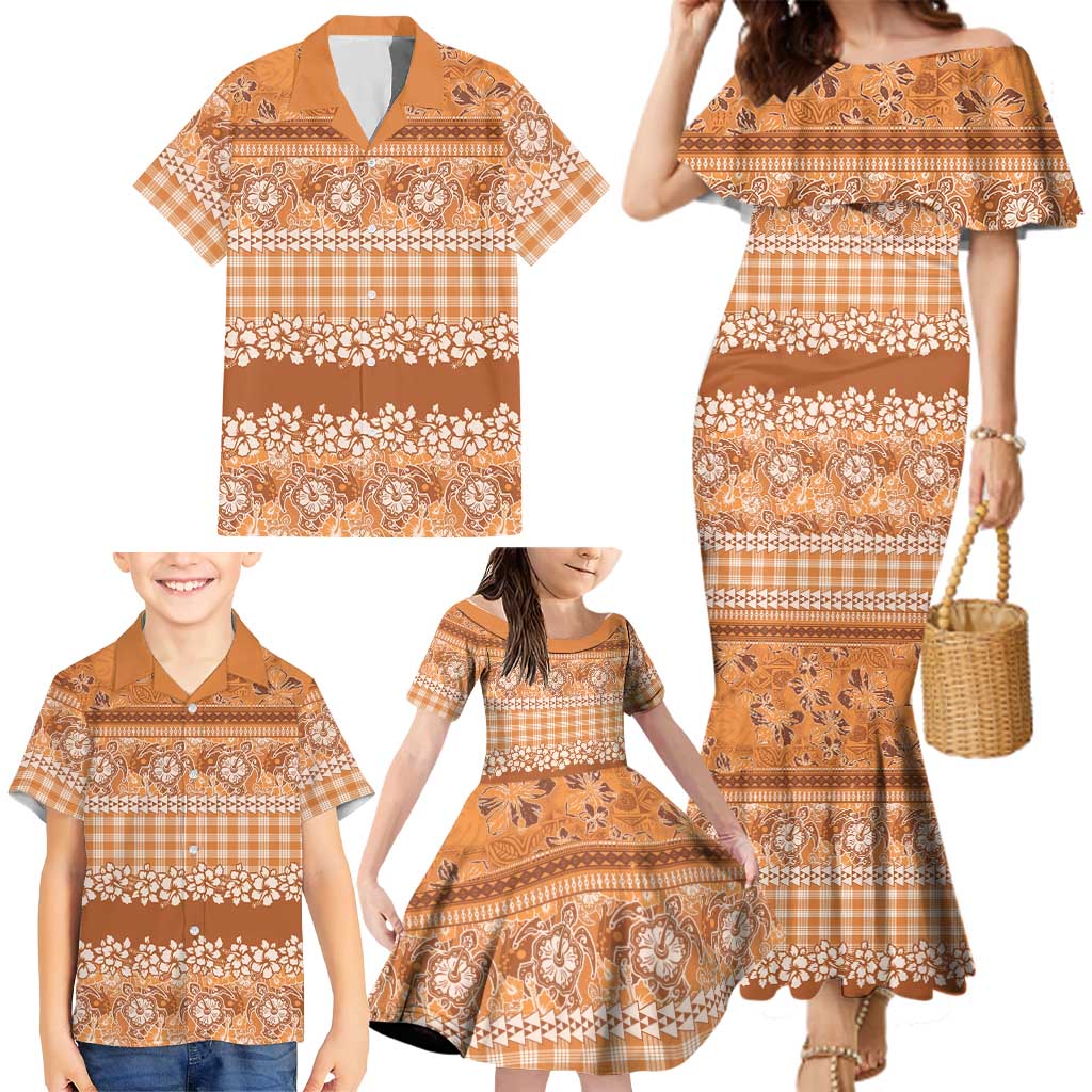 Hawaiian Hibiscus Honu Family Matching Mermaid Dress and Hawaiian Shirt Gold Mele Kalikimaka Palaka Spirit LT9 - Polynesian Pride