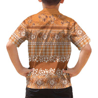Hawaiian Hibiscus Honu Family Matching Off The Shoulder Long Sleeve Dress and Hawaiian Shirt Gold Mele Kalikimaka Palaka Spirit LT9 - Polynesian Pride