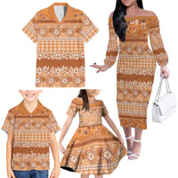 Hawaiian Hibiscus Honu Family Matching Off The Shoulder Long Sleeve Dress and Hawaiian Shirt Gold Mele Kalikimaka Palaka Spirit LT9 - Polynesian Pride