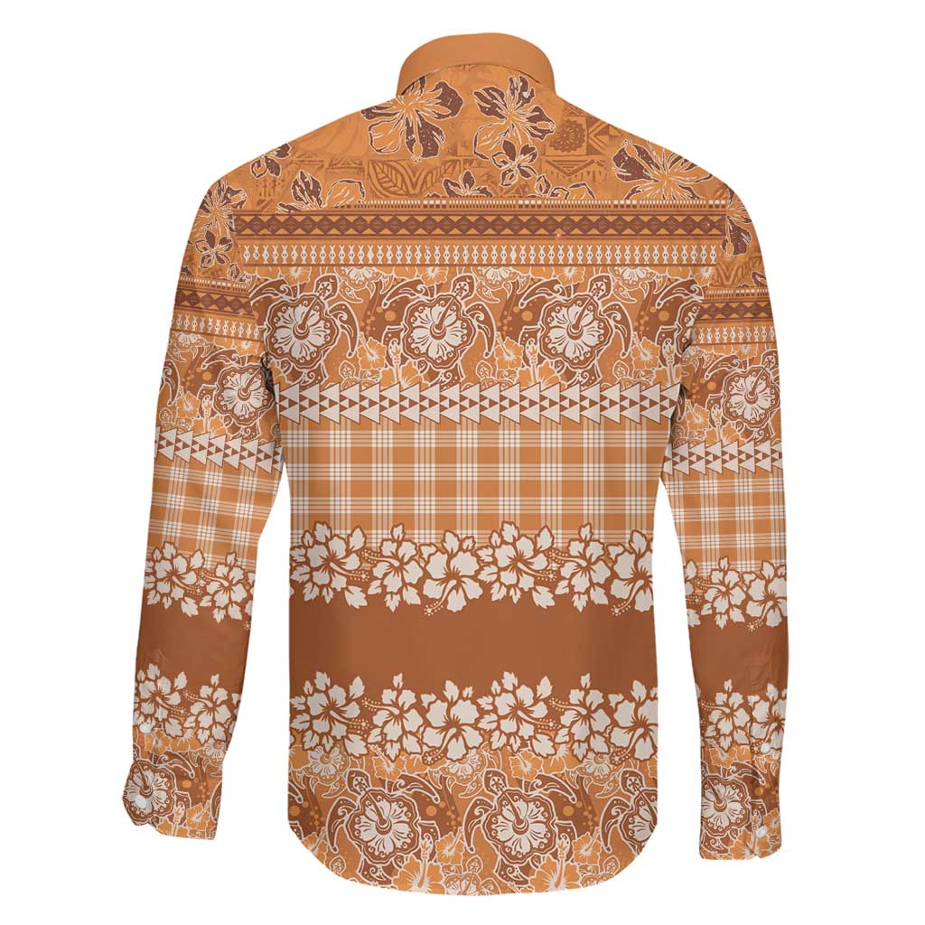 Hawaiian Hibiscus Honu Family Matching Off The Shoulder Long Sleeve Dress and Hawaiian Shirt Gold Mele Kalikimaka Palaka Spirit LT9 - Polynesian Pride