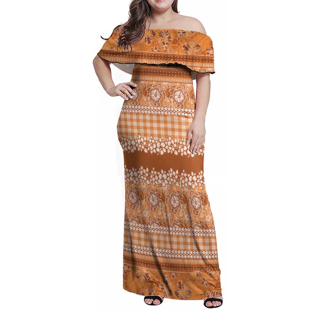 Hawaiian Hibiscus Honu Family Matching Off Shoulder Maxi Dress and Hawaiian Shirt Gold Mele Kalikimaka Palaka Spirit LT9 Gold - Polynesian Pride