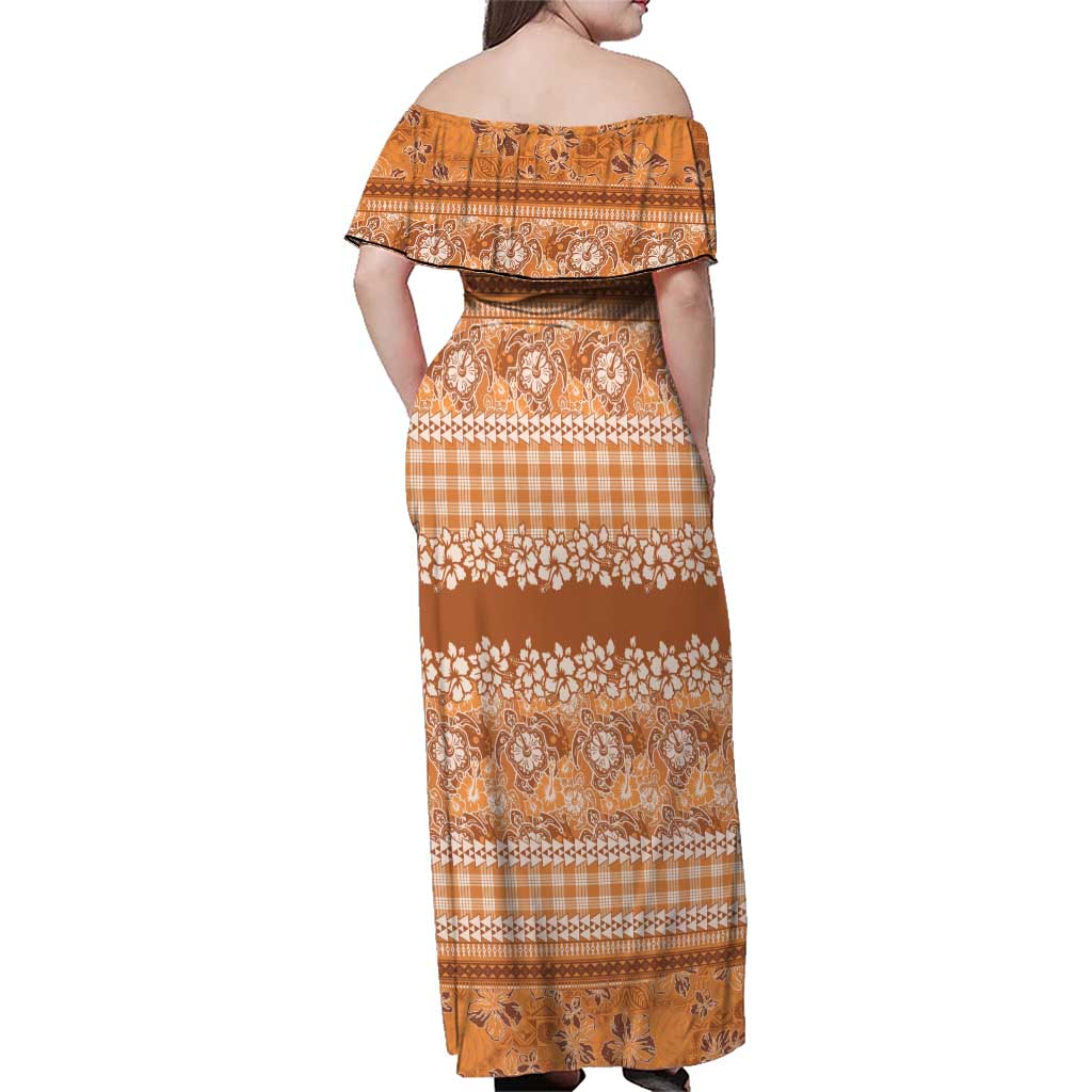 Hawaiian Hibiscus Honu Family Matching Off Shoulder Maxi Dress and Hawaiian Shirt Gold Mele Kalikimaka Palaka Spirit LT9 - Polynesian Pride