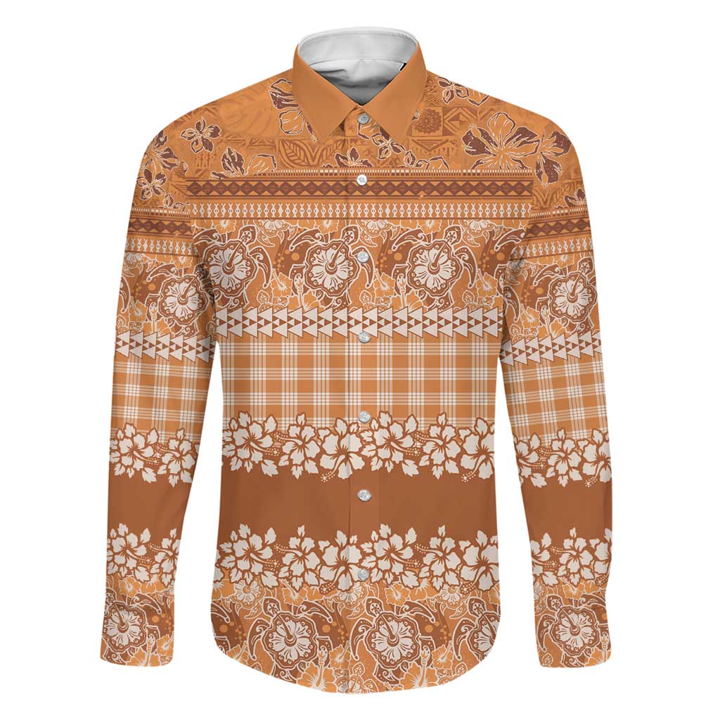 Hawaiian Hibiscus Honu Family Matching Puletasi and Hawaiian Shirt Gold Mele Kalikimaka Palaka Spirit LT9 Dad's Shirt - Long Sleeve Gold - Polynesian Pride