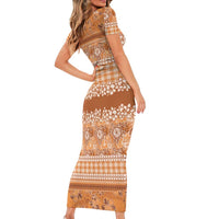 Hawaiian Hibiscus Honu Family Matching Short Sleeve Bodycon Dress and Hawaiian Shirt Gold Mele Kalikimaka Palaka Spirit LT9 - Polynesian Pride