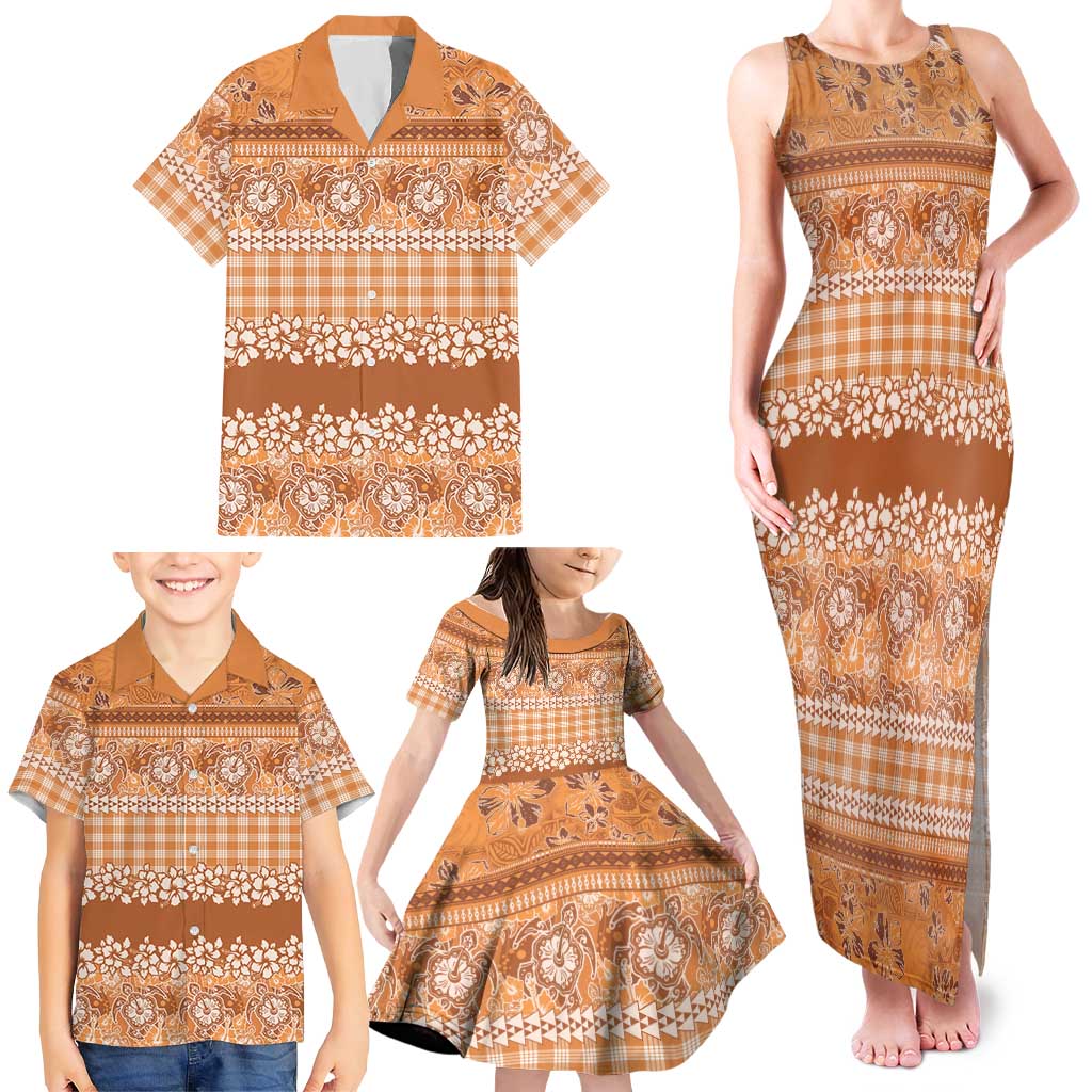 Hawaiian Hibiscus Honu Family Matching Tank Maxi Dress and Hawaiian Shirt Gold Mele Kalikimaka Palaka Spirit LT9 - Polynesian Pride