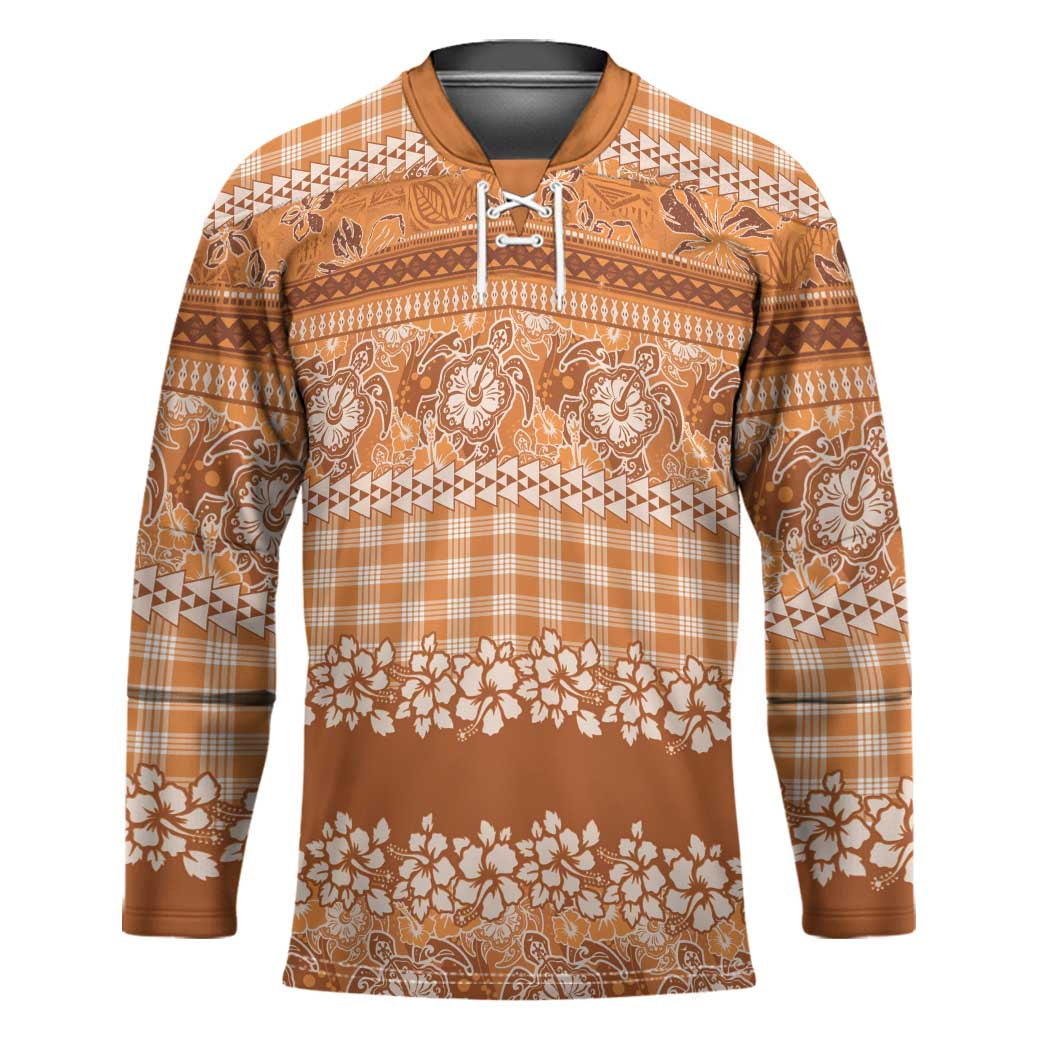 Hawaiian Hibiscus Honu Hockey Jersey Gold Mele Kalikimaka Palaka Spirit - Polynesian Pride