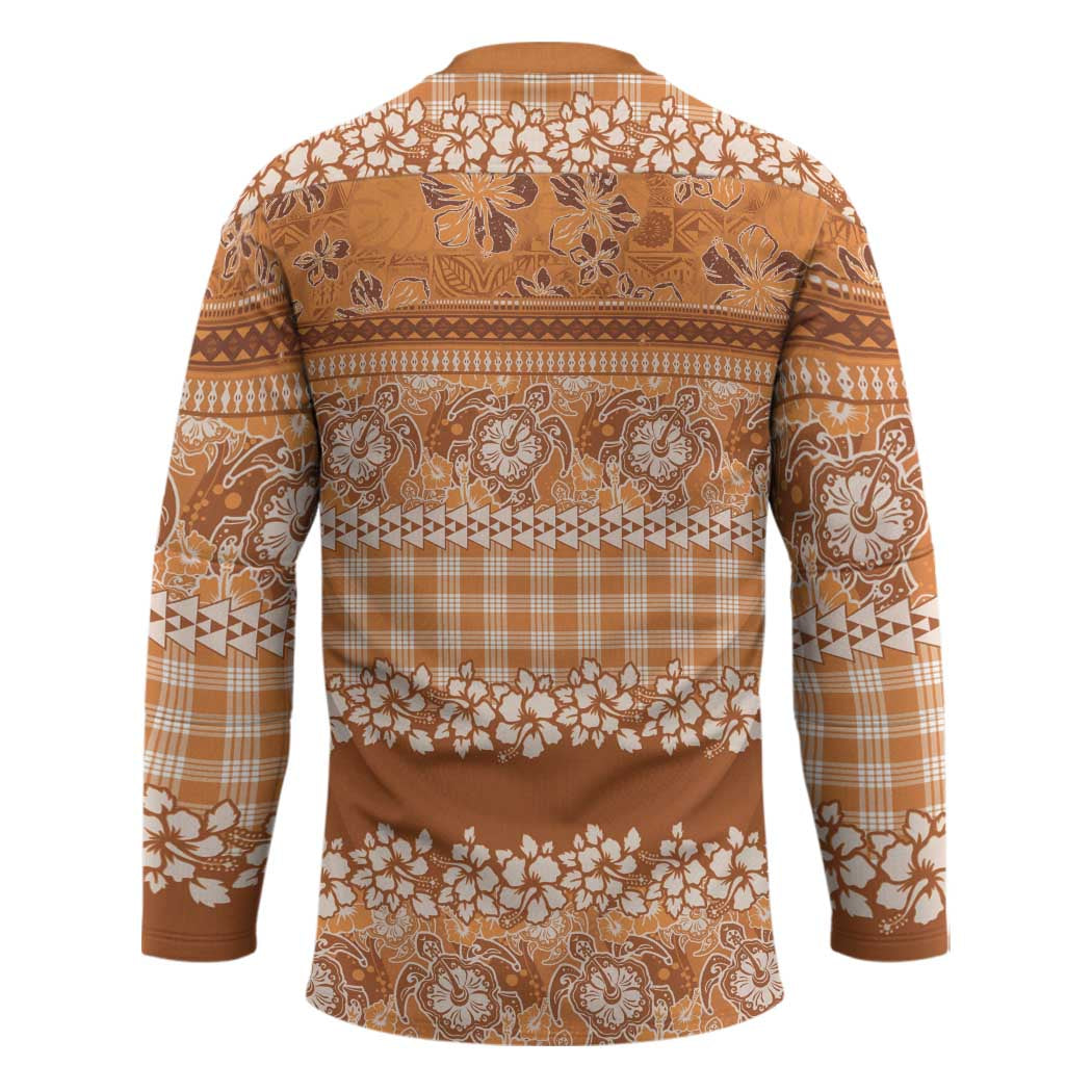 Hawaiian Hibiscus Honu Hockey Jersey Gold Mele Kalikimaka Palaka Spirit LT9 - Polynesian Pride