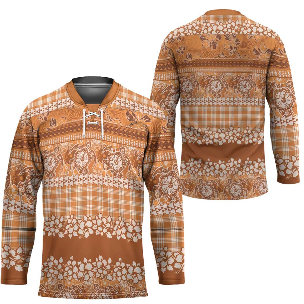 Hawaiian Hibiscus Honu Hockey Jersey Gold Mele Kalikimaka Palaka Spirit LT9 - Polynesian Pride