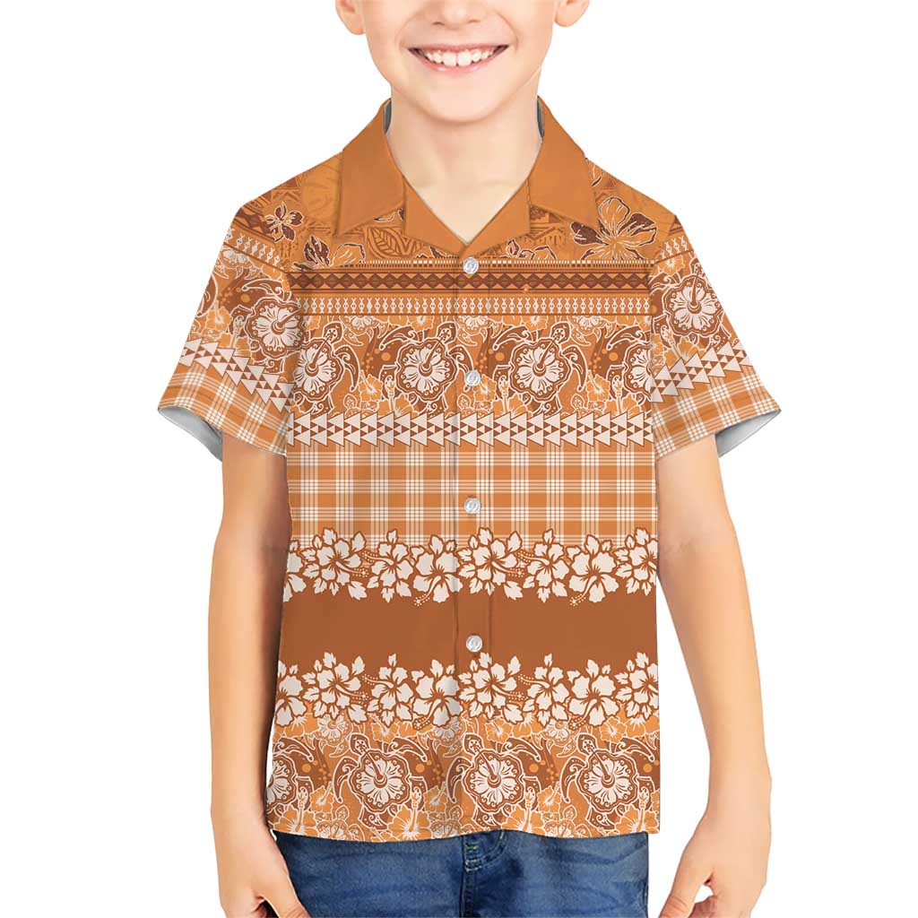 Hawaiian Hibiscus Honu Kid Hawaiian Shirt Gold Mele Kalikimaka Palaka Spirit LT9 Kid Gold - Polynesian Pride