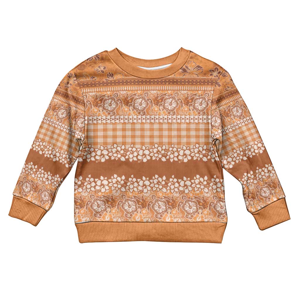 Hawaiian Hibiscus Honu Kid Ugly Christmas Sweater Gold Mele Kalikimaka Palaka Spirit LT9 Kid Gold - Polynesian Pride