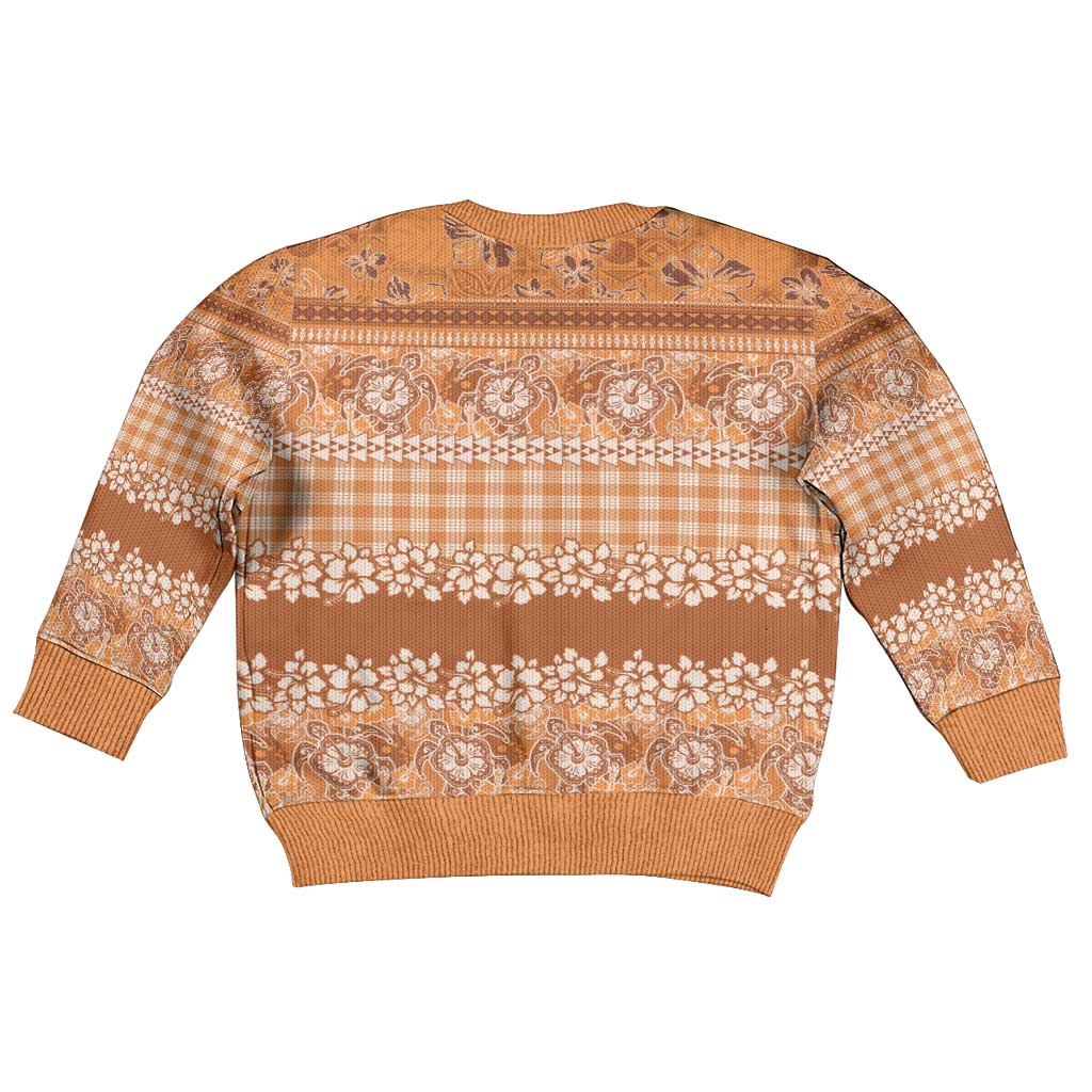Hawaiian Hibiscus Honu Kid Ugly Christmas Sweater Gold Mele Kalikimaka Palaka Spirit LT9 - Polynesian Pride
