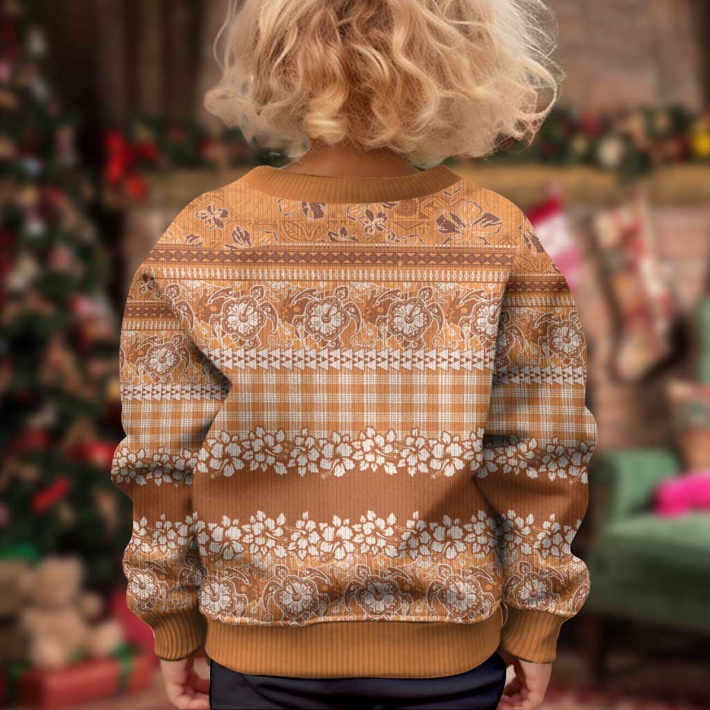 Hawaiian Hibiscus Honu Kid Ugly Christmas Sweater Gold Mele Kalikimaka Palaka Spirit LT9 - Polynesian Pride