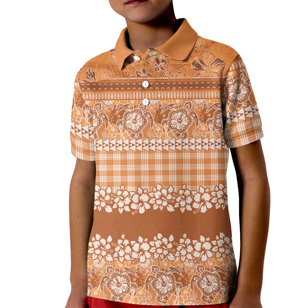 Hawaiian Hibiscus Honu Kid Polo Shirt Gold Mele Kalikimaka Palaka Spirit LT9 Kid Gold - Polynesian Pride