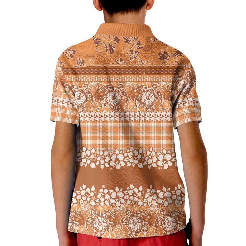 Hawaiian Hibiscus Honu Kid Polo Shirt Gold Mele Kalikimaka Palaka Spirit LT9 - Polynesian Pride