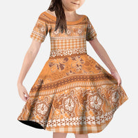 Hawaiian Hibiscus Honu Kid Short Sleeve Dress Gold Mele Kalikimaka Palaka Spirit LT9 KID Gold - Polynesian Pride