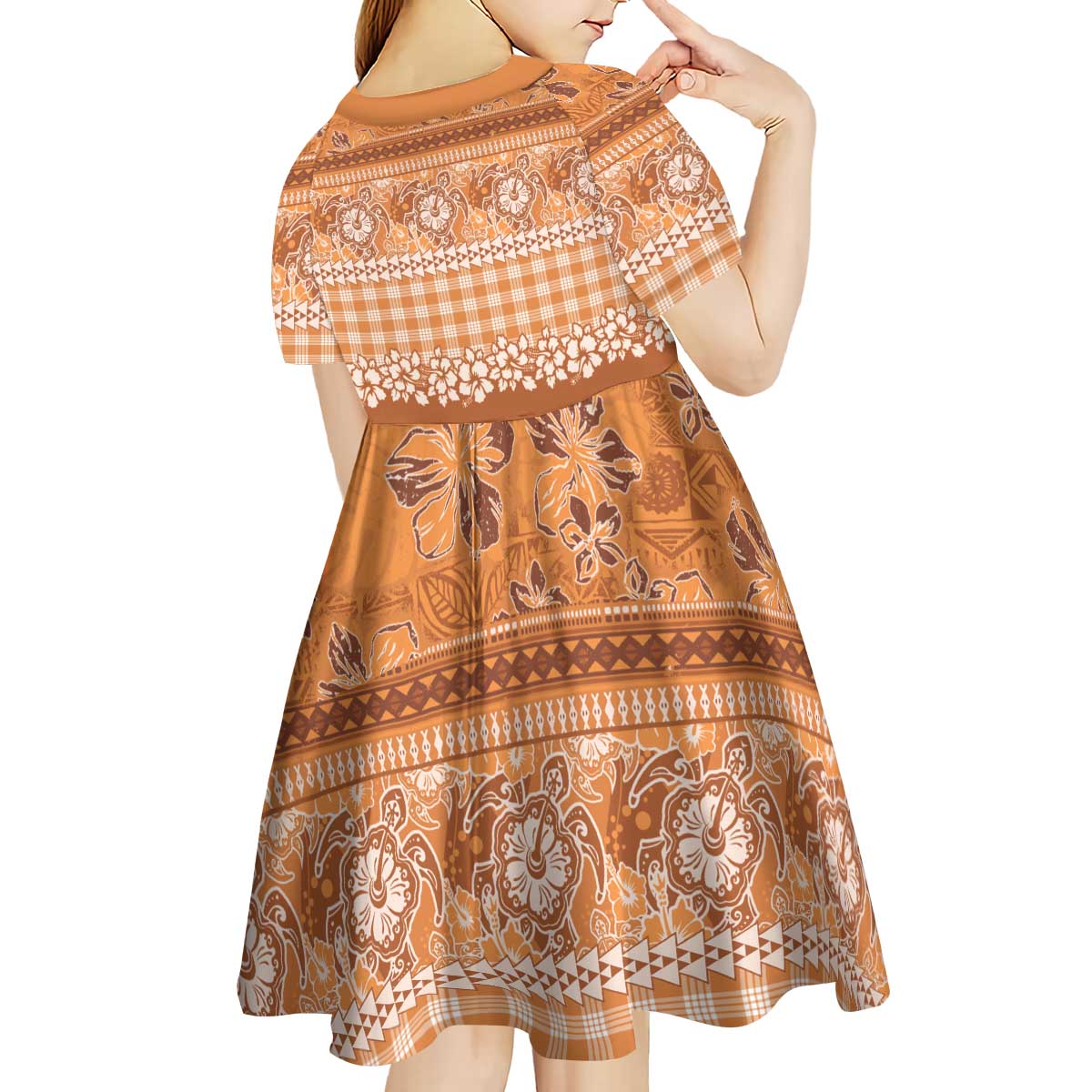 Hawaiian Hibiscus Honu Kid Short Sleeve Dress Gold Mele Kalikimaka Palaka Spirit LT9 - Polynesian Pride