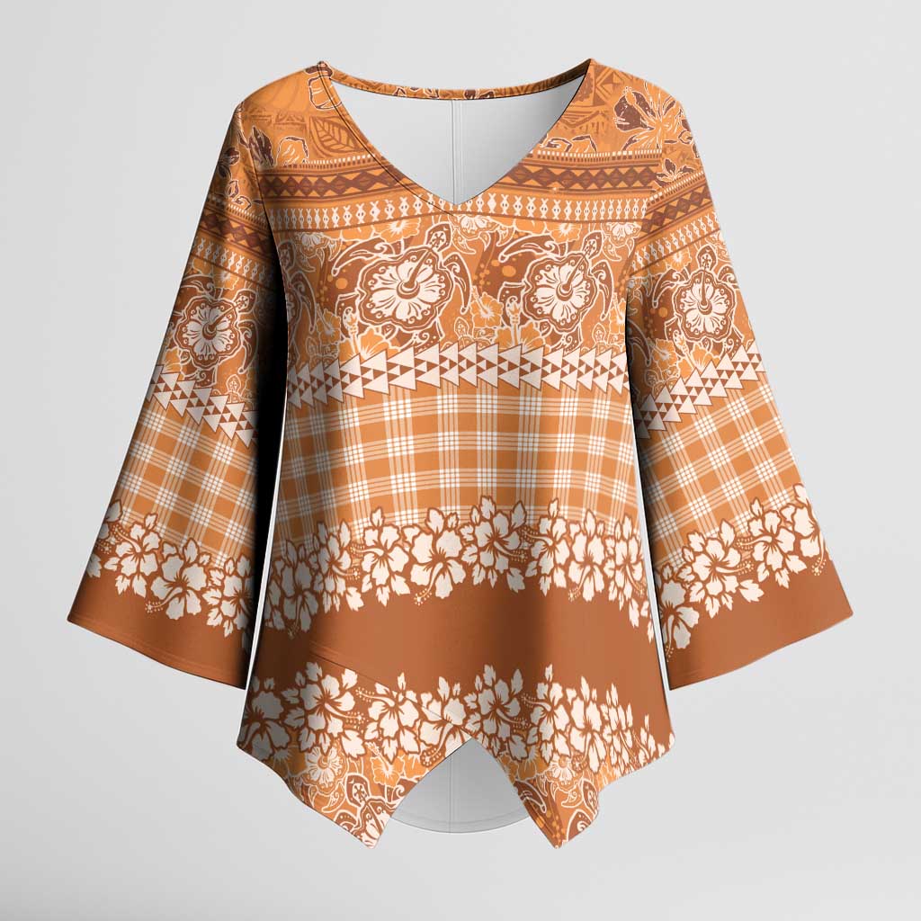 Hawaiian Hibiscus Honu Kimono Sleeve Blouse Gold Mele Kalikimaka Palaka Spirit LT9 Female Gold - Polynesian Pride