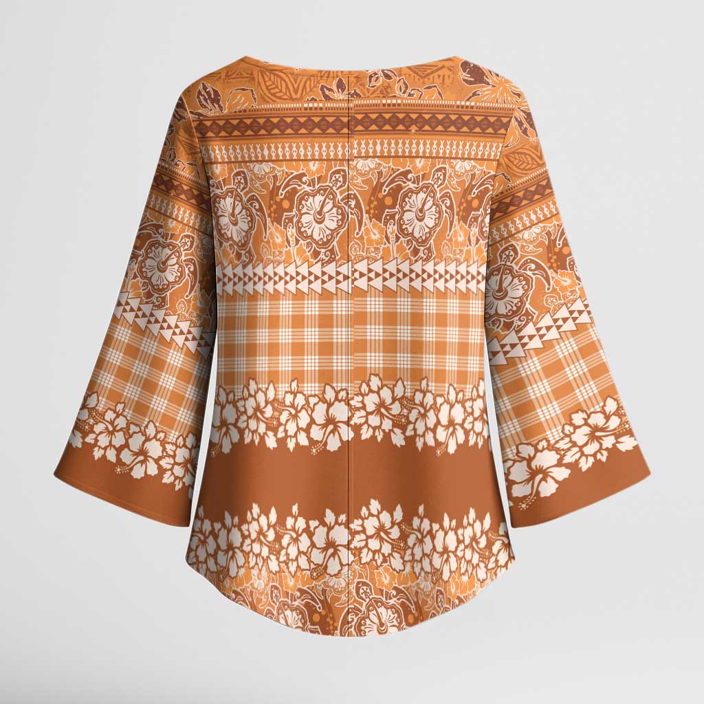 Hawaiian Hibiscus Honu Kimono Sleeve Blouse Gold Mele Kalikimaka Palaka Spirit LT9 - Polynesian Pride