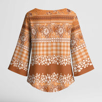 Hawaiian Hibiscus Honu Kimono Sleeve Blouse Gold Mele Kalikimaka Palaka Spirit LT9 - Polynesian Pride