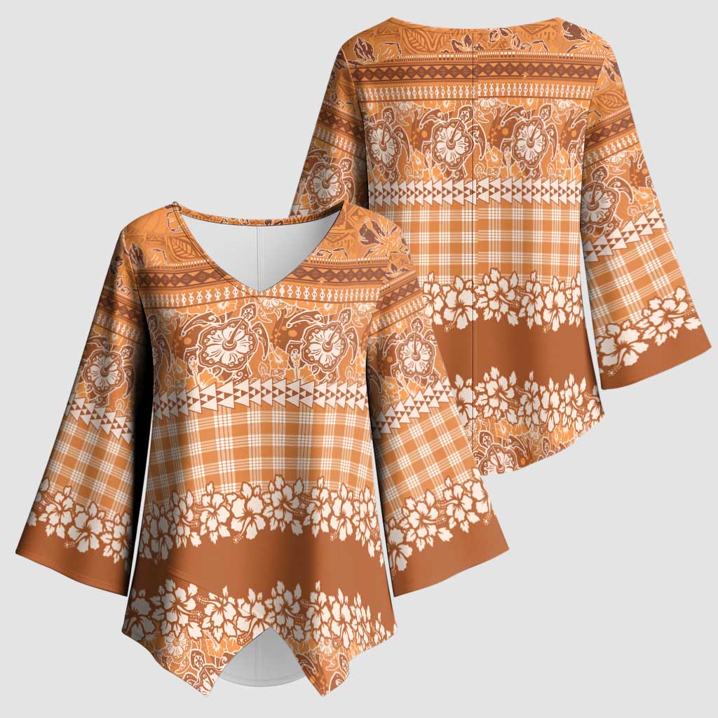 Hawaiian Hibiscus Honu Kimono Sleeve Blouse Gold Mele Kalikimaka Palaka Spirit LT9 - Polynesian Pride