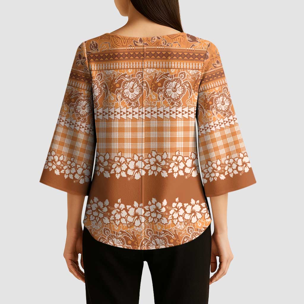Hawaiian Hibiscus Honu Kimono Sleeve Blouse Gold Mele Kalikimaka Palaka Spirit LT9 - Polynesian Pride