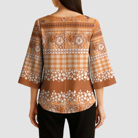 Hawaiian Hibiscus Honu Kimono Sleeve Blouse Gold Mele Kalikimaka Palaka Spirit LT9 - Polynesian Pride