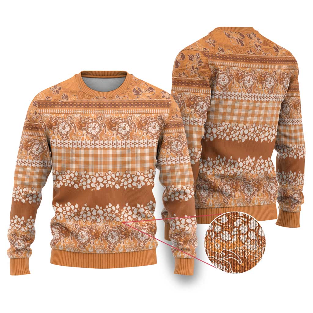 Hawaiian Hibiscus Honu Ugly Christmas Sweater Gold Mele Kalikimaka Palaka Spirit - Polynesian Pride