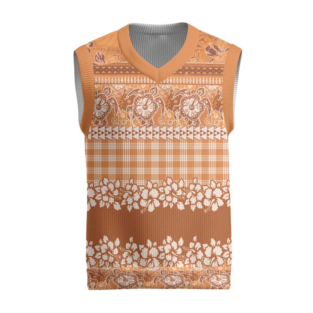 Hawaiian Hibiscus Honu Christmas Knitted V-Neck Vest Gold Mele Kalikimaka Palaka Spirit LT9 Gold - Polynesian Pride