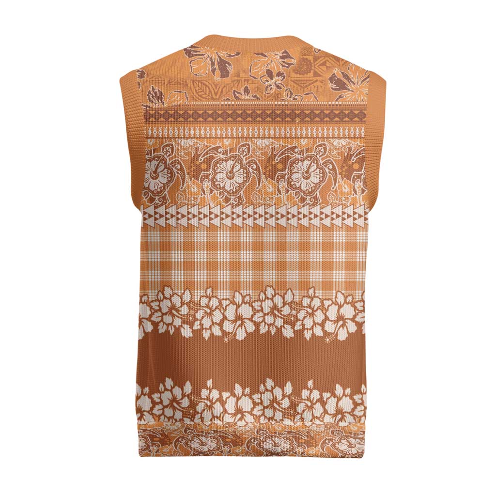 Hawaiian Hibiscus Honu Christmas Knitted V-Neck Vest Gold Mele Kalikimaka Palaka Spirit LT9 - Polynesian Pride