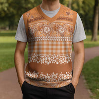 Hawaiian Hibiscus Honu Christmas Knitted V-Neck Vest Gold Mele Kalikimaka Palaka Spirit LT9 - Polynesian Pride