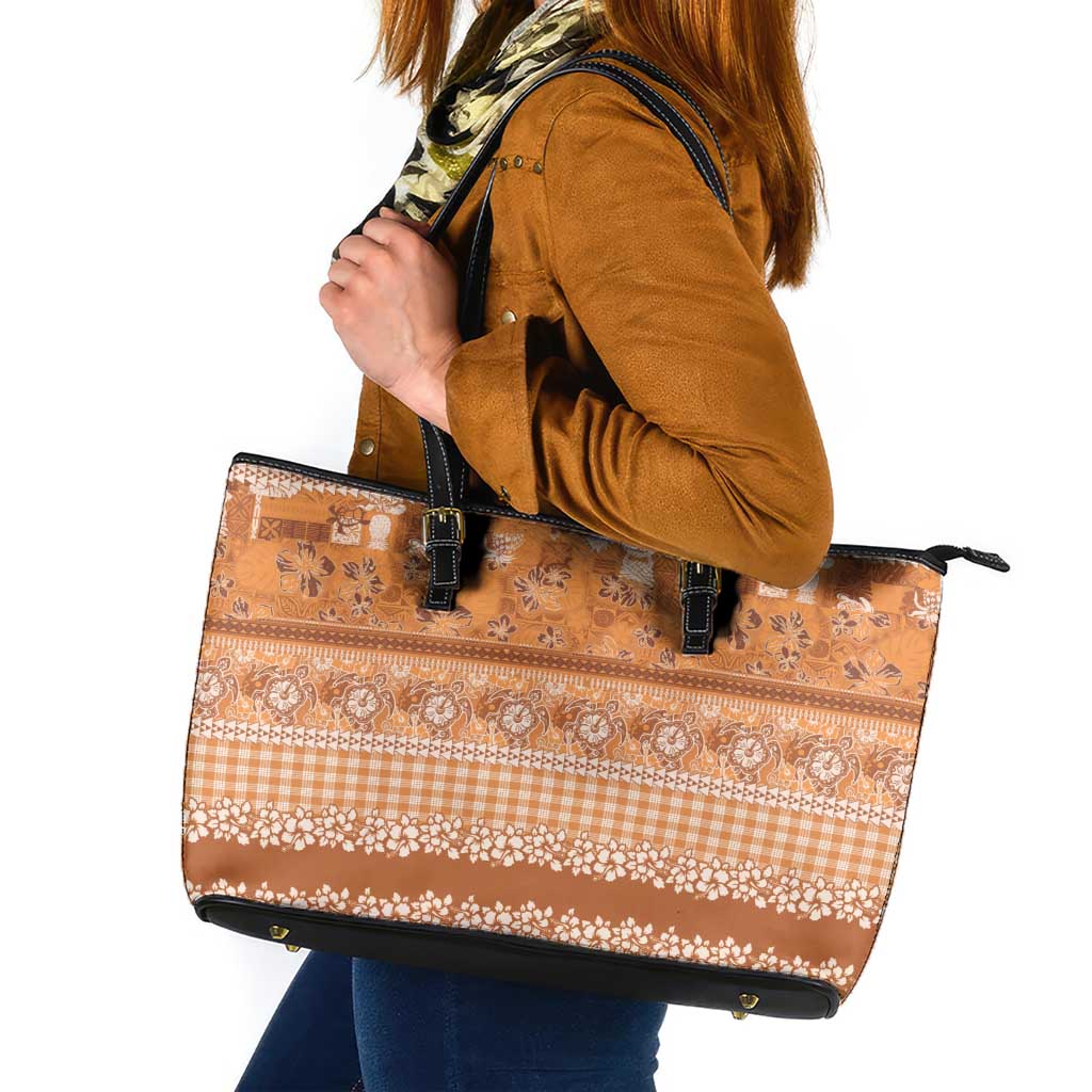 Hawaiian Hibiscus Honu Leather Tote Bag Gold Mele Kalikimaka Palaka Spirit - Polynesian Pride