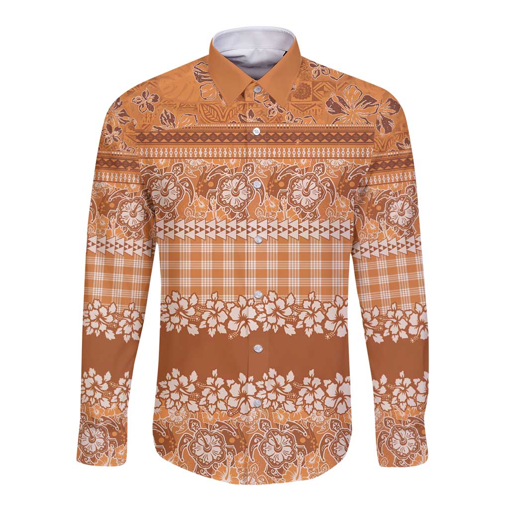 Hawaiian Hibiscus Honu Long Sleeve Button Shirt Gold Mele Kalikimaka Palaka Spirit LT9 Unisex Gold - Polynesian Pride