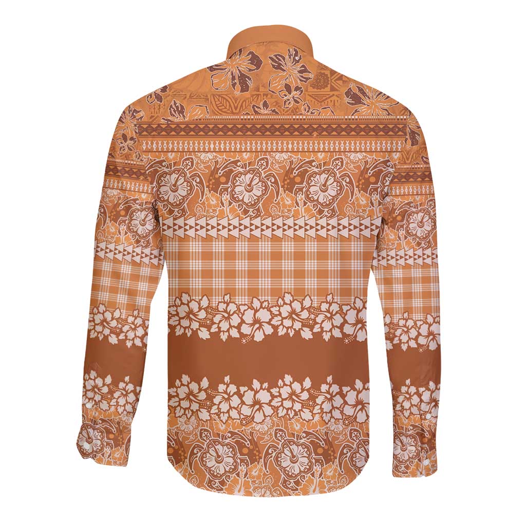 Hawaiian Hibiscus Honu Long Sleeve Button Shirt Gold Mele Kalikimaka Palaka Spirit LT9 - Polynesian Pride