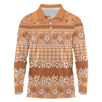 Hawaiian Hibiscus Honu Long Sleeve Polo Shirt Gold Mele Kalikimaka Palaka Spirit LT9 Gold - Polynesian Pride