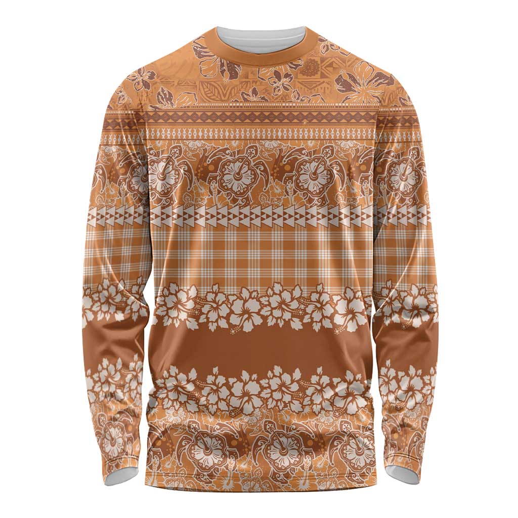 Hawaiian Hibiscus Honu Long Sleeve Shirt Gold Mele Kalikimaka Palaka Spirit LT9 Unisex Gold - Polynesian Pride